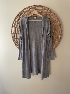 Lightweight Ribbed Hooded Cardigan - Gray